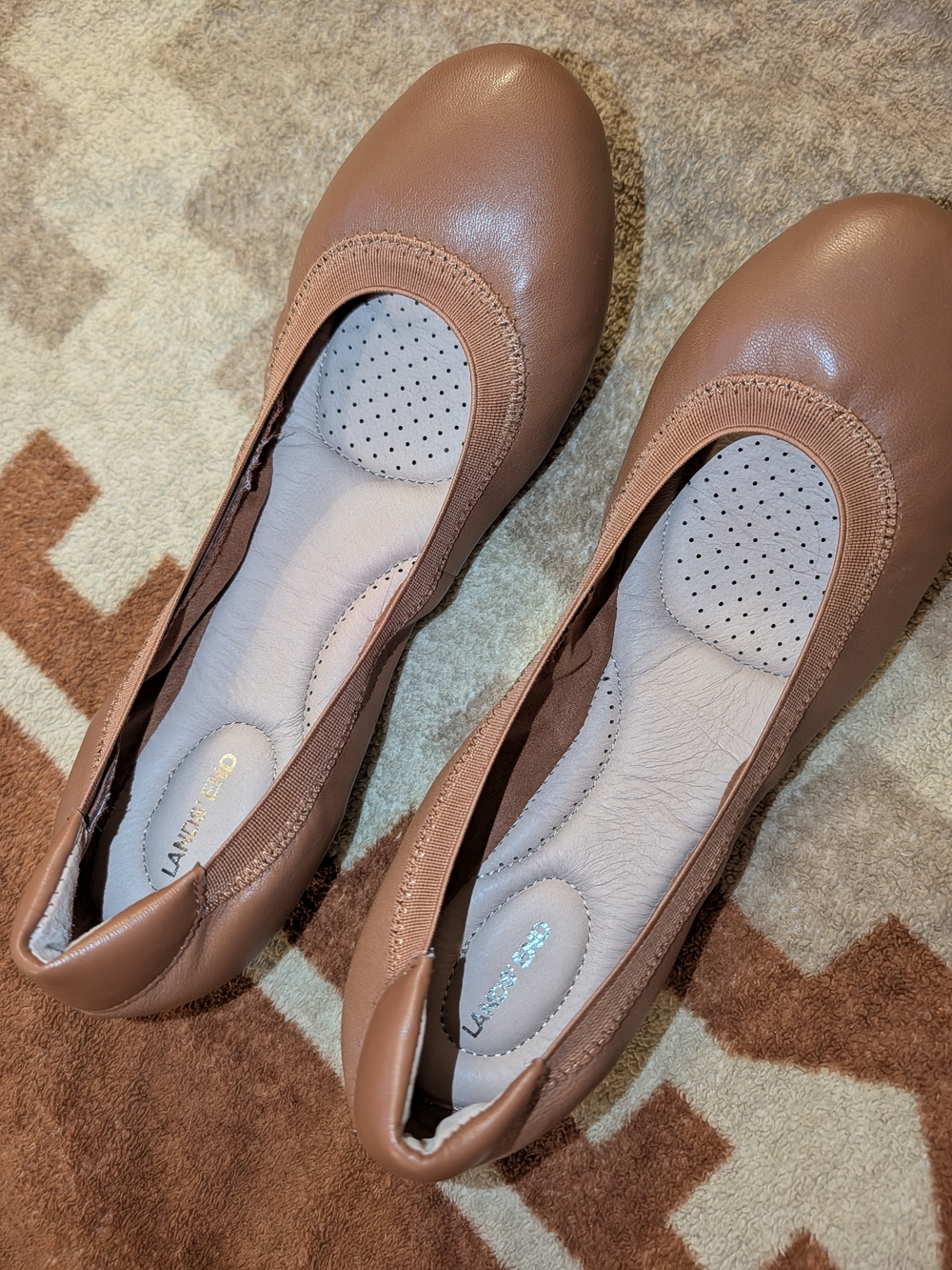 Lands' End Women's 9.5 Brown Leather Ballet Flats Casual Cushion Shoes